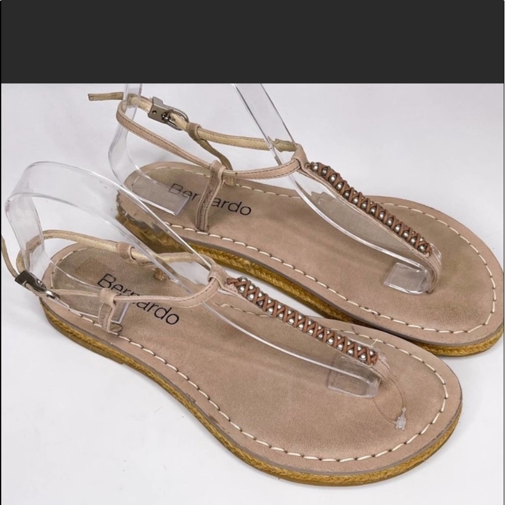 Bernardo Micam Tan Beaded T Strap Sandals Espadrille size 9